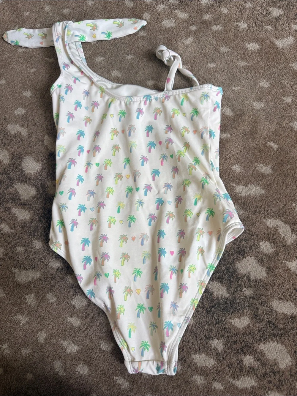 Roller Rabbit Kids One-Piece Swimsuit in White with Pastel Palm Print